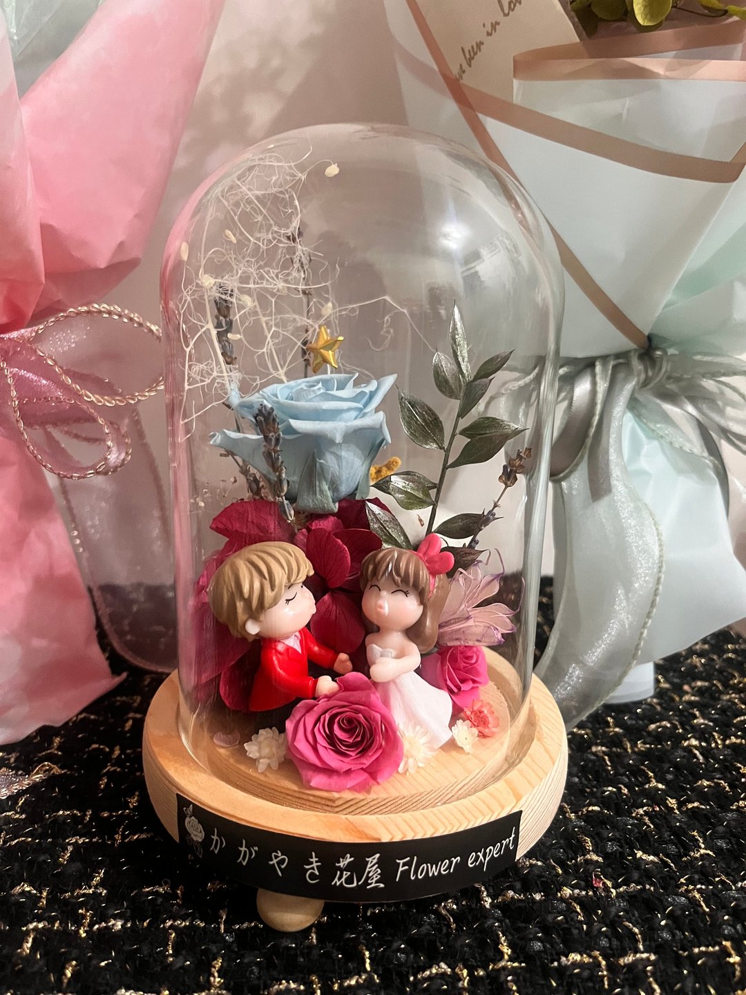 24小时出货/我爱你玻璃盅/永生花/节庆/永浴爱河/公仔/新婚贺礼 - 玩偶/公仔 - 玻璃 蓝色