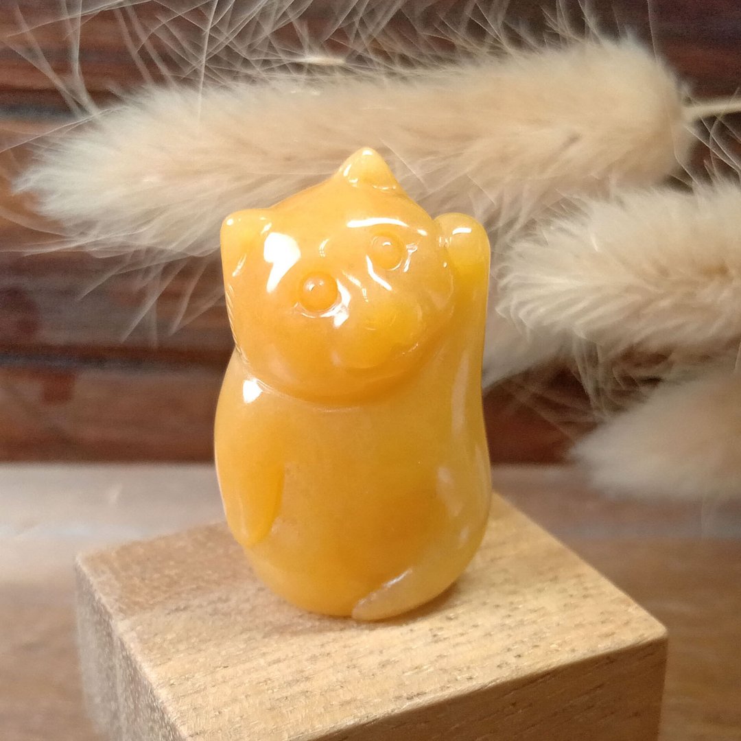 【订做】招财猫 动物摆饰 天然玉矿石手工雕刻|新年礼物 - 摆饰 - 玉石 黄色