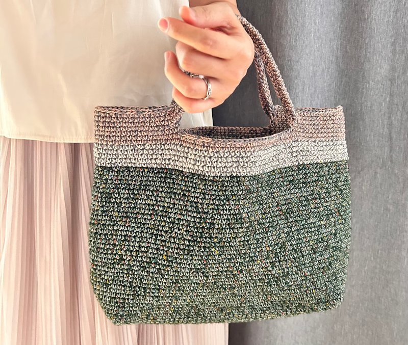 【松林晚霞】棉麻手工编织包 设计师手作商品 - 手提包/手提袋 - 棉．麻 绿色