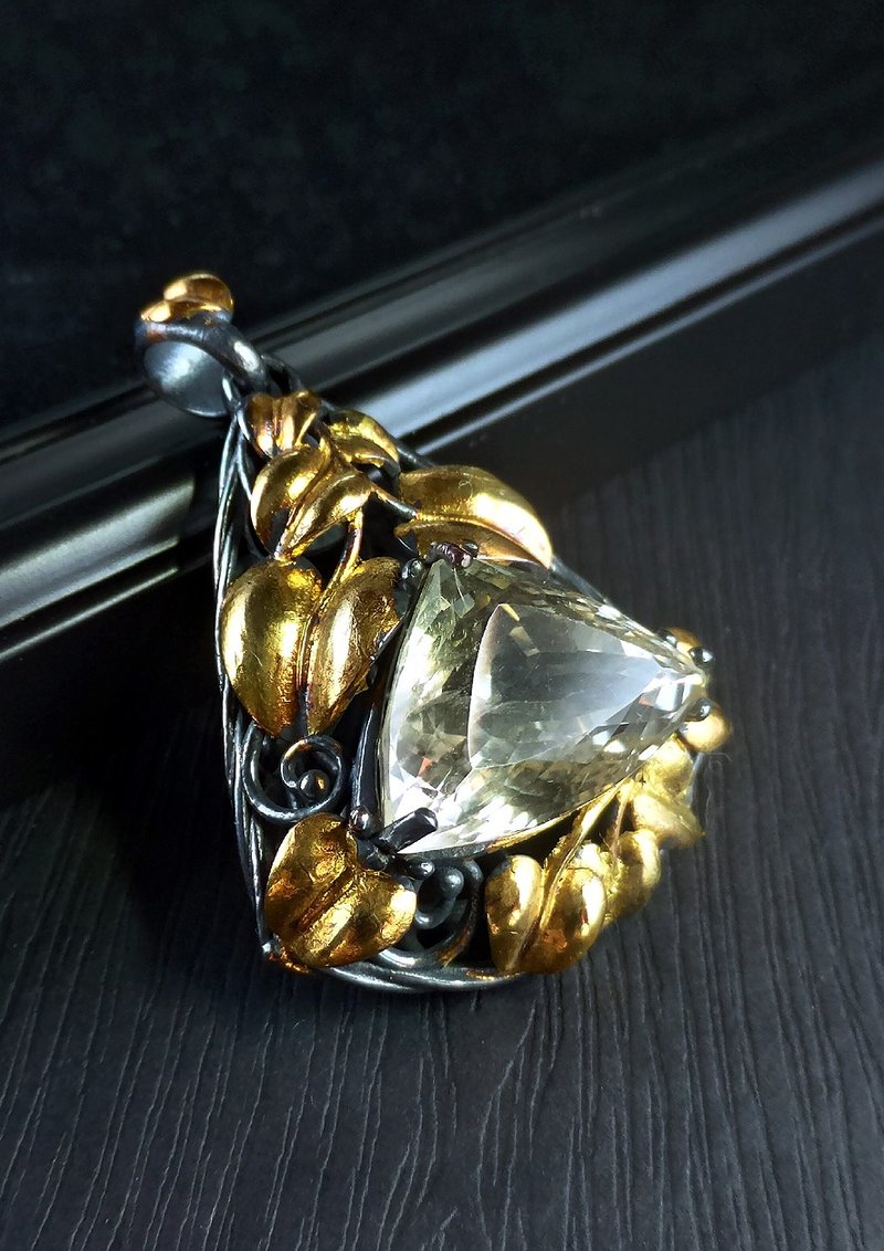 金枝蜜果 - 香槟锂辉石热贴金925纯银镂空坠子 - 项链 - 宝石 橘色