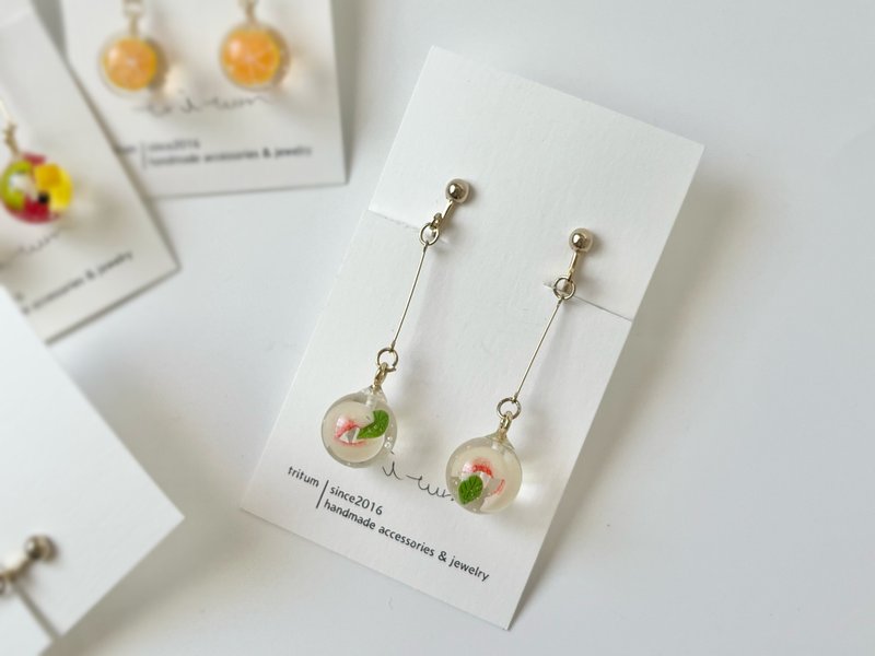 桃九龙珠耳夹 - 耳环/耳夹 - 压克力 粉红色