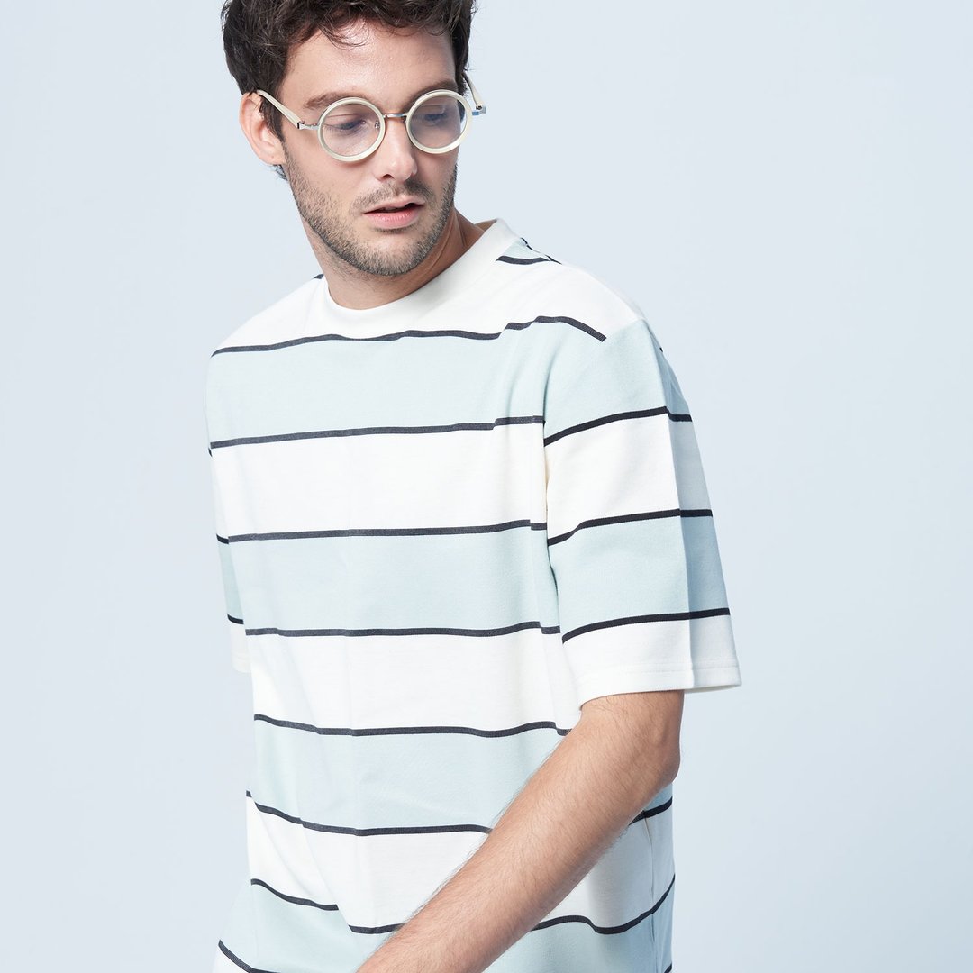 Stone@s Stripe T-Shirt In Green / 马卡龙绿 条纹Tee - 男装上衣/T 恤 - 棉．麻 绿色