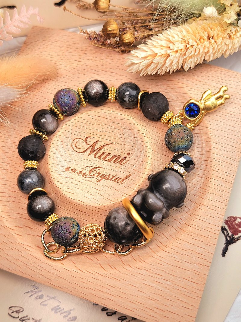 炫彩银河系。14k18k金包铜保色炫彩火山岩银曜个性太空人设计手链 - 手链/手环 - 水晶 黑色