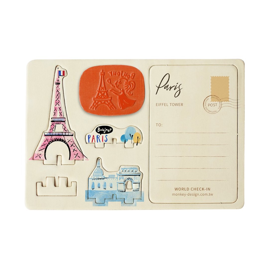 印章明信片-巴黎铁塔 (Eiffel Tower) - 卡片/明信片 - 木头 多色