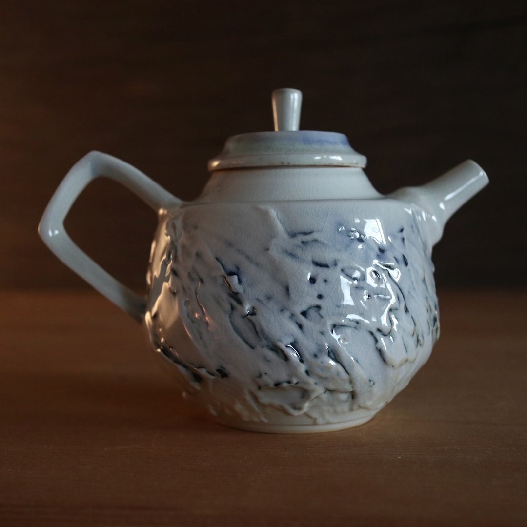 玄白・墨脊柴烧壶 350 cc - 茶具/茶杯 - 瓷 白色