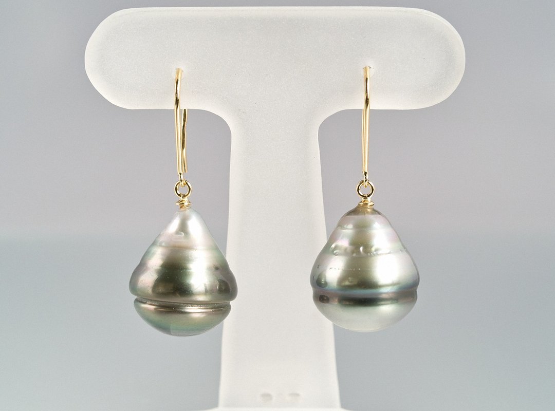 Japan Quality | Large 13mm UP Black Butterfly Pearl Baroque 18 Gold Hook Earrings | inGod jewels - 耳环/耳夹 - 宝石 金色