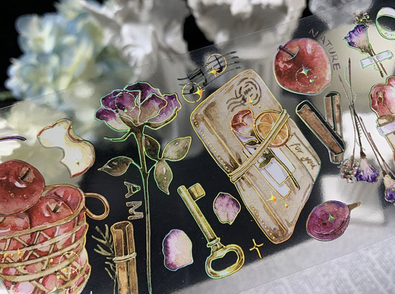 香味回忆 輕復古手帳特集 PET 纸胶带 鐳射金 - 纸胶带 - 塑料 多色