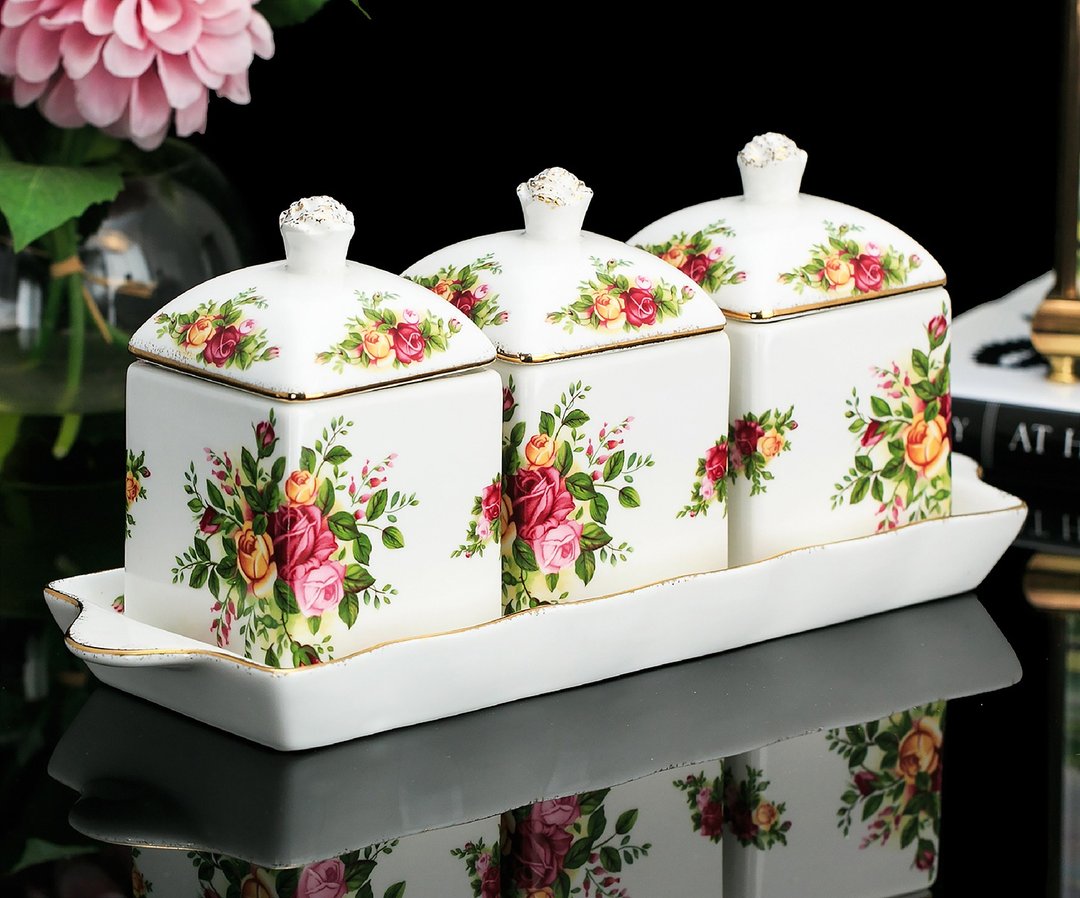 Royal Albert玫瑰陶瓷家用调味罐盒椒盐罐糖罐密封罐香料厨房用品 - 调味罐/酱料瓶 - 瓷 