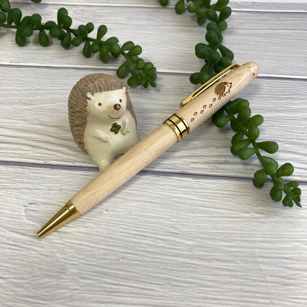 Hedgehog 木制圆珠笔和笔盒枫木名字输入包邮 - 圆珠笔/中性笔 - 木头 卡其色