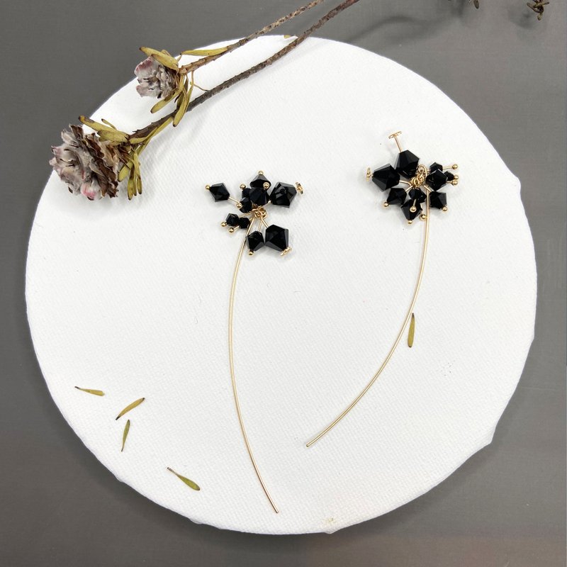 水晶14kgf耳环 透明水晶耳环 雪花耳环 流星耳环 耳夹 黑金配搭 - 耳环/耳夹 - 水晶 黑色