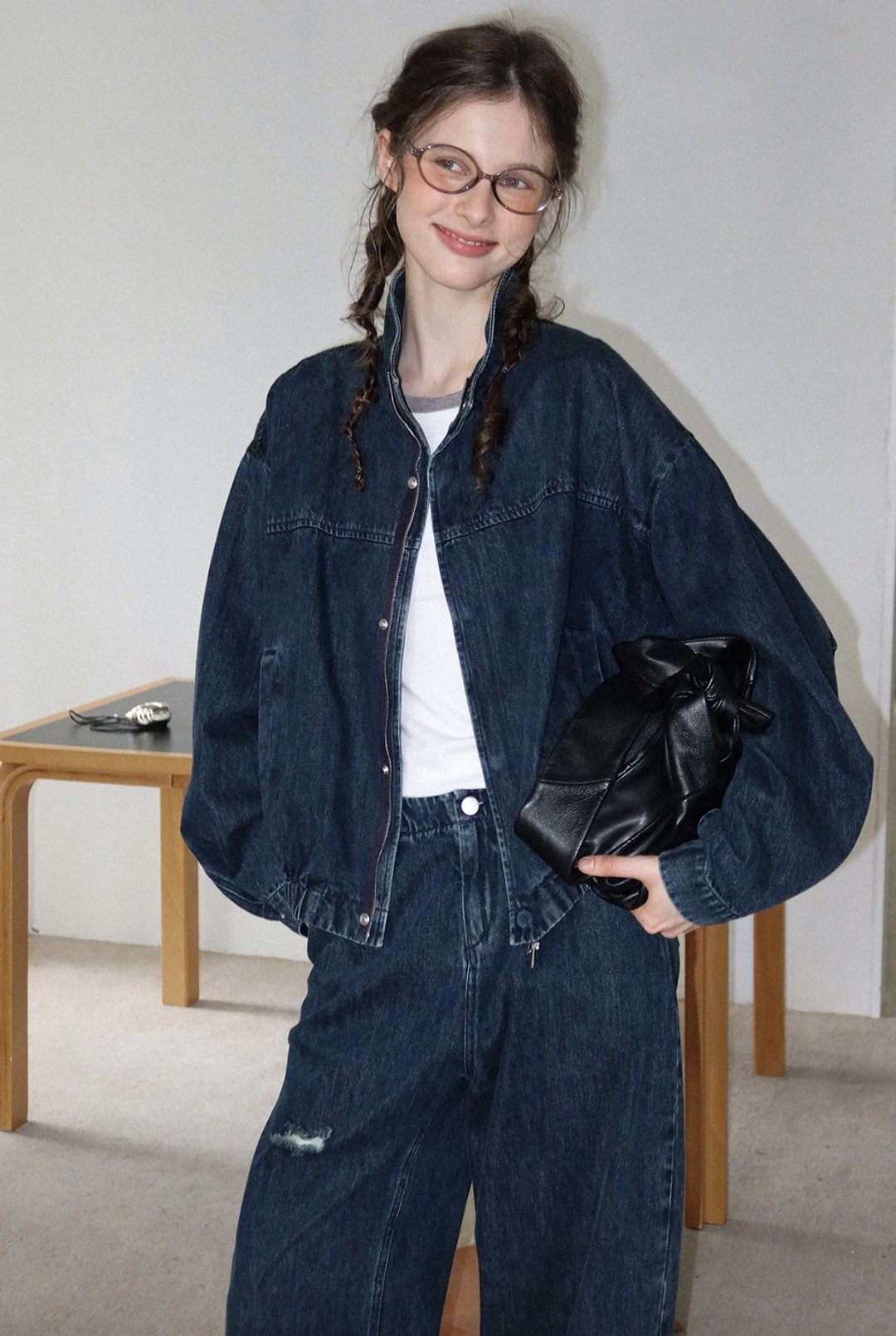 denim / 做旧磨白牛仔夹克外套 牛仔裤套装 - 女装休闲/机能外套 - 其他材质 蓝色
