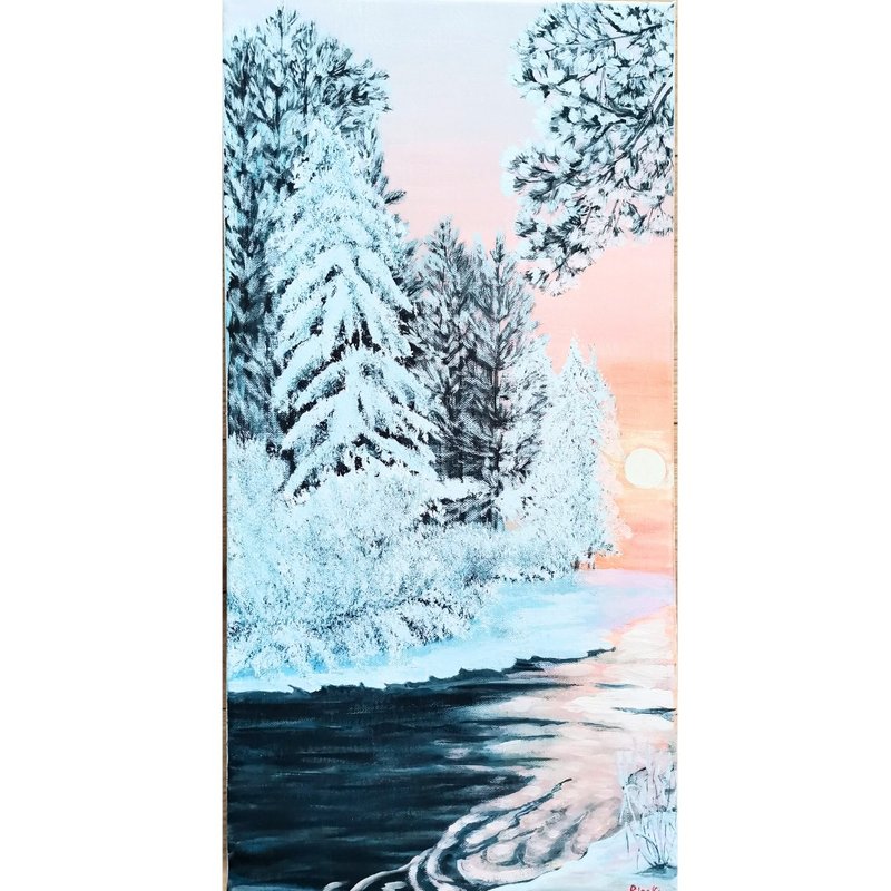 冬季风景粉色日落雪林画布绘画作者 RinaArtSK - 墙贴/壁贴 - 其他材质 多色