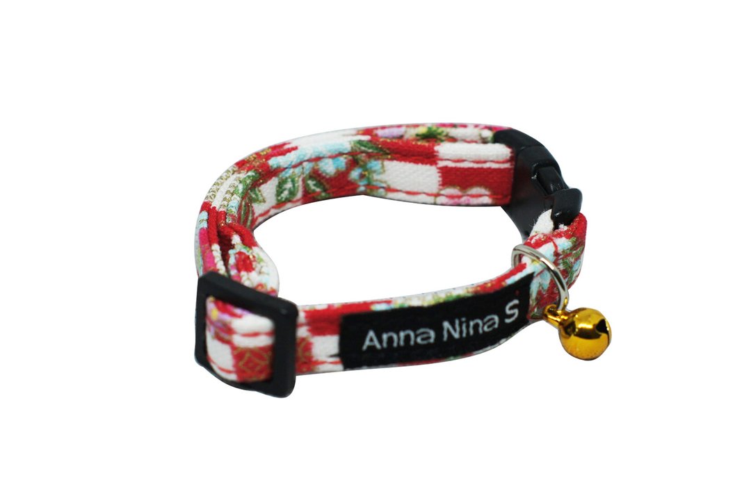 【AnnaNina】宠物猫狗项圈 红格牡丹 素项圈XS~M - 项圈/牵绳 - 棉 