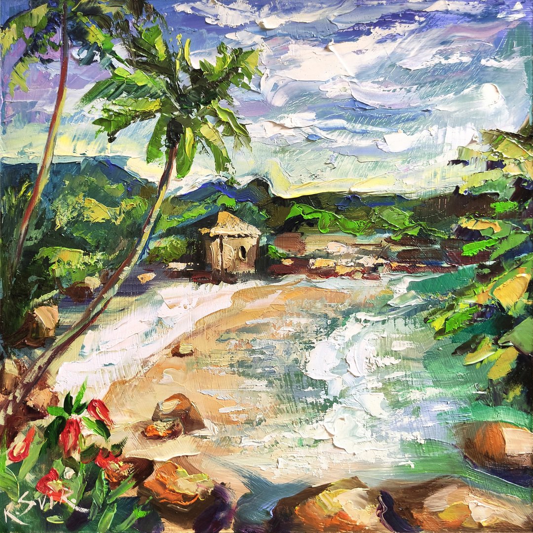 Hawaii Painting Maui Original Art Tropical Oil Painting Impasto Beach Artwork - 海报/装饰画/版画 - 其他材质 多色