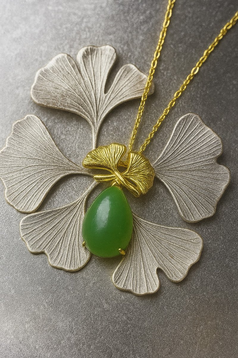 迎来幸福 玉坠 天然碧玉9x14mm A货 925 纯银 情人节 生日 礼物 - 项链 - 玉石 绿色