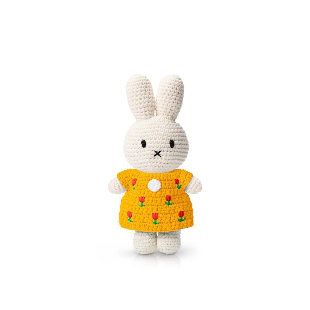 荷兰Miffy米飞兔【miffy郁金香黄洋装】手工钩针纯棉娃娃疗愈玩偶 - 玩偶/公仔 - 棉．麻 黄色