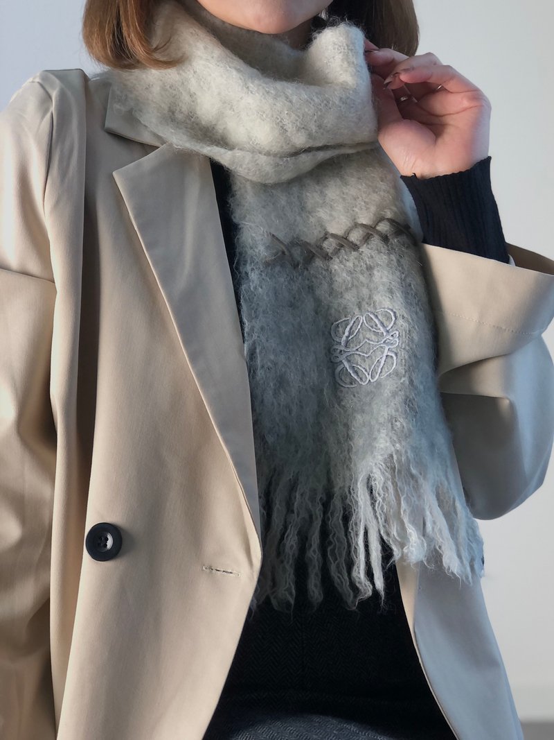 【日本直送 名牌中古包】LOEWE 罗威 围巾 灰色 Anagram 马海毛 vintage 古董 ri533s - 围巾/披肩 - 其他材质 灰色