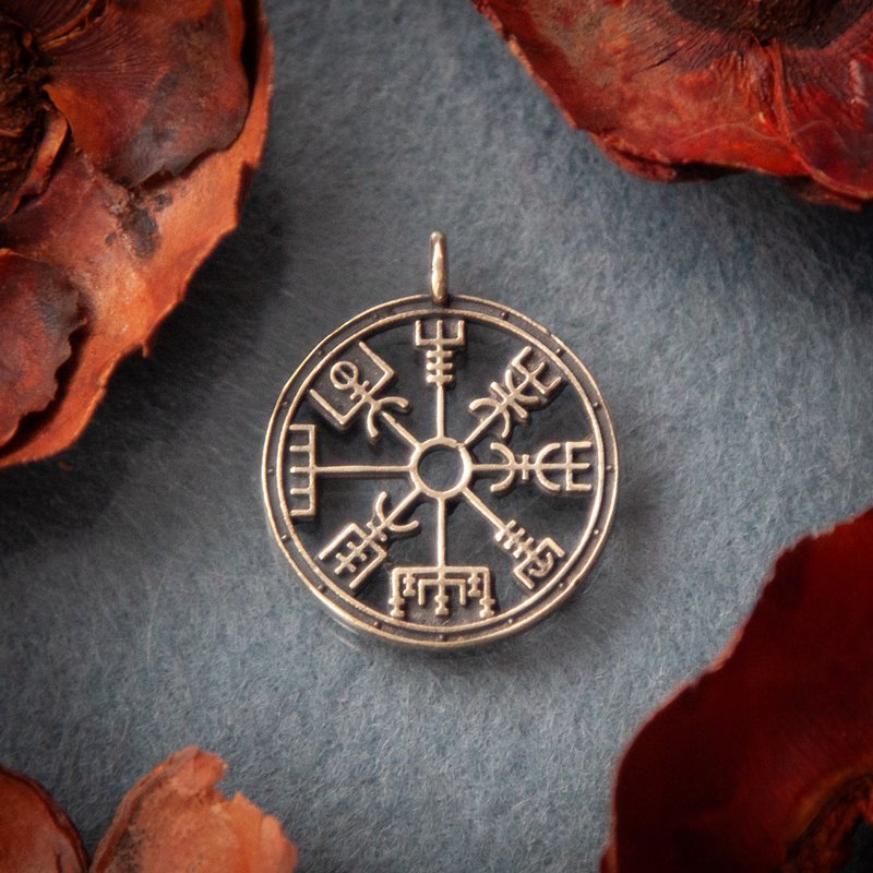 Vegvisir 维京罗盘吊坠。北欧符文项链。适合旅行者的男士珠宝 - 项链 - 其他金属 橘色