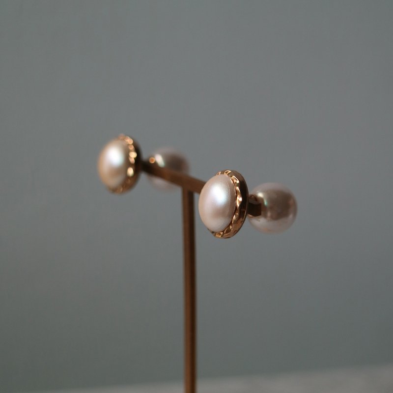 两戴式-复古中古珍珠树脂杏色手工耳环耳钉耳夹小巧通勤气质 - 耳环/耳夹 - 其他材质 黑色