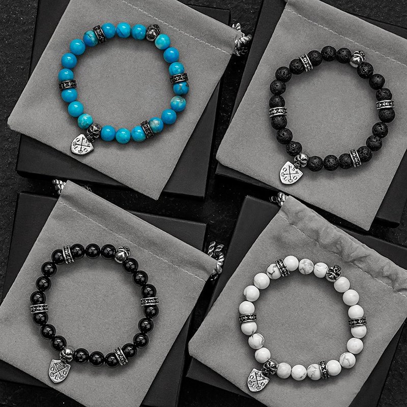 骷颅矿石手环 Solo Skull Natural Beaded Bracelet - 手链/手环 - 宝石 