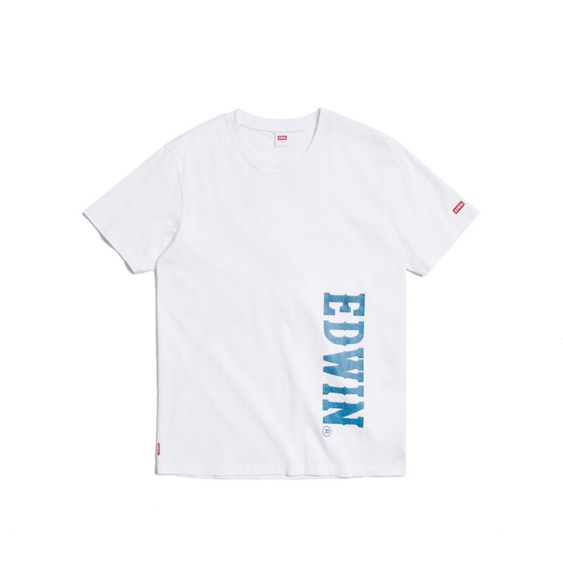 EDWIN 男款 斜边直立印花短袖T恤 (白色) #上衣 - 男装上衣/T 恤 - 棉．麻 白色