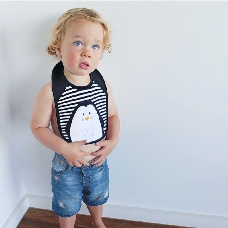 Mister Fly 椭圆动物脸围兜口水巾 - 企鹅  MFLY071 - 围嘴/口水巾 - 棉．麻 灰色