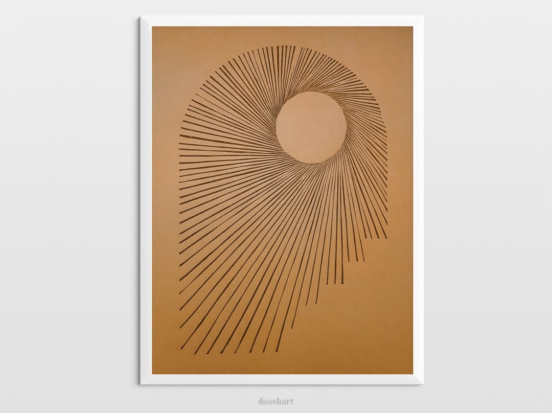 Brown arch and sun Mustard Original artwork linocut print Abstract minimal art - 海报/装饰画/版画 - 纸 咖啡色