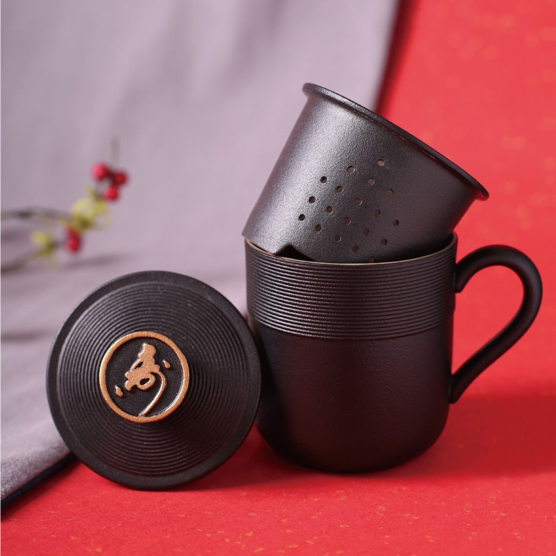 【礼物首选】陆宝 金猴盖杯 350ml 办公室 泡茶杯 - 茶具/茶杯 - 陶 黑色