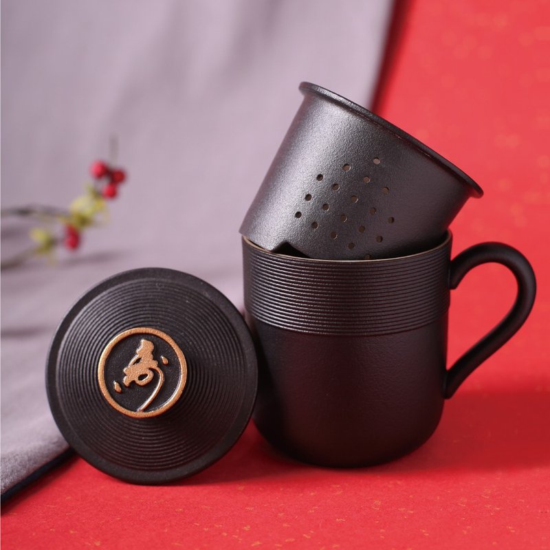 陆宝 真好 金猴 寿字 盖杯 泡茶杯 - 茶具/茶杯 - 陶 黑色
