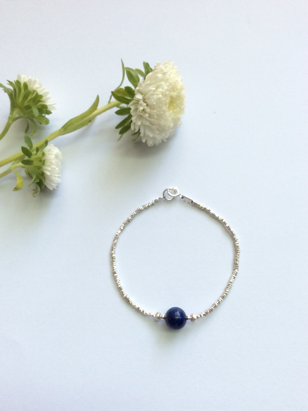 Ops Lapis silver bracelet-青金石/纯银/手链/简约/小碎银/时尚 - 手链/手环 - 宝石 蓝色
