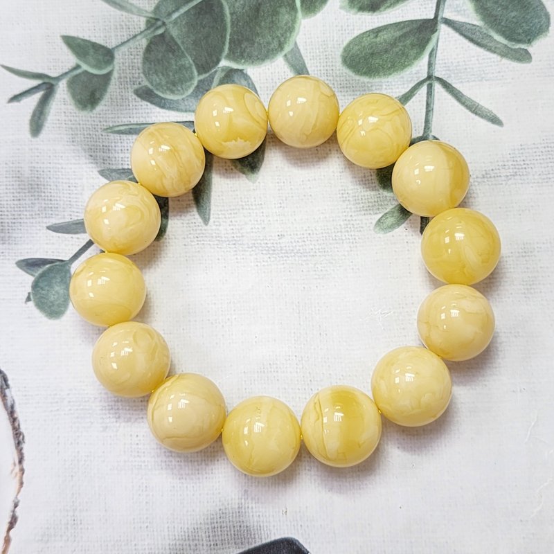 收藏级 天然奶白花蜜蜡手链 15mm+ 大珠径 奶油意境 附公司保卡 - 项链 - 半宝石 白色
