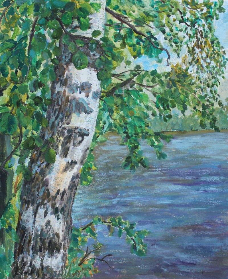 纸板上的桦木油画 - 墙贴/壁贴 - 其他材质 