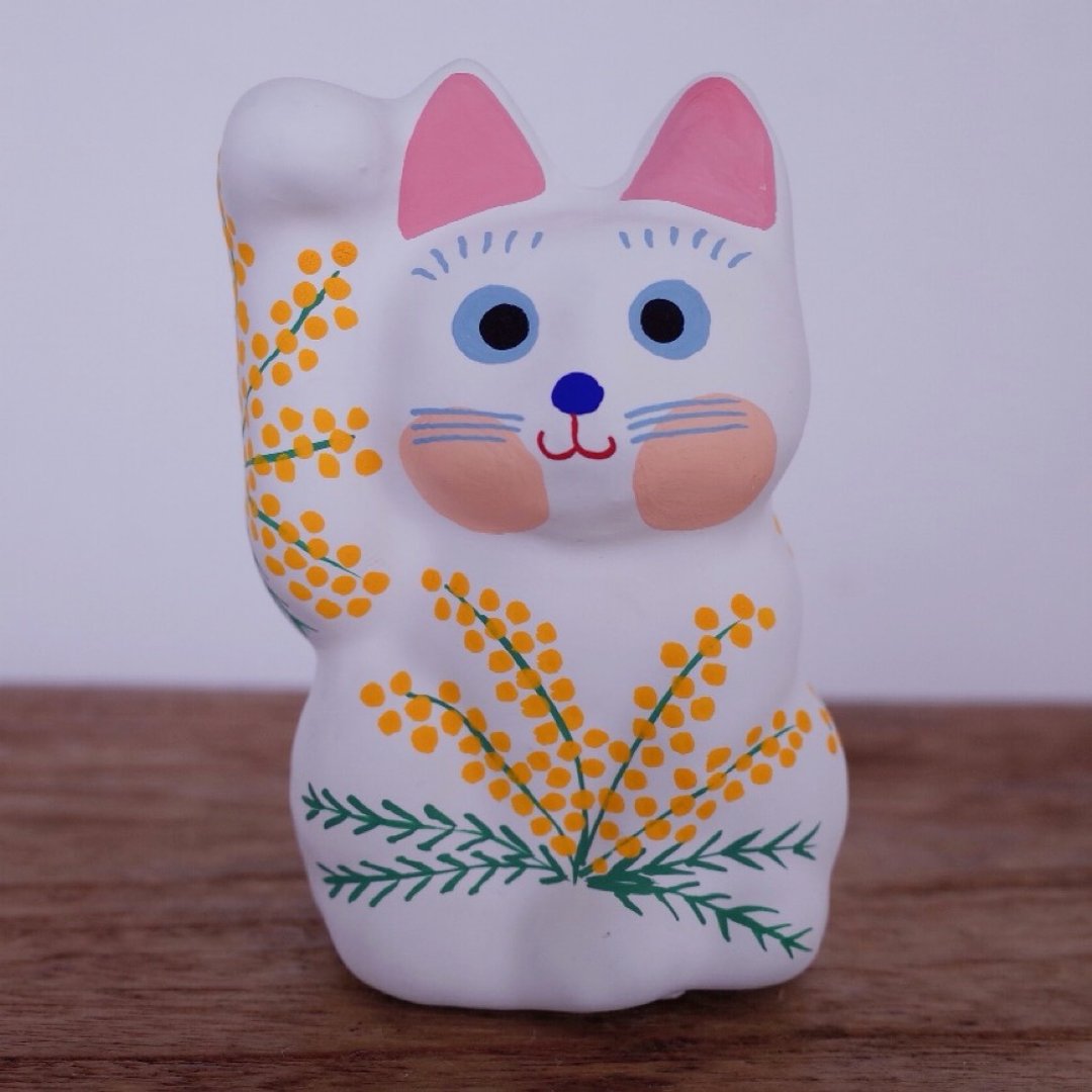 Lucky Cat Mimosa pattern right hand beckoning - 玩偶/公仔 - 纸 