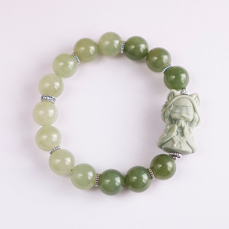 愿你此生无忧 l 阿拉善解忧朏朏 x 和田玉925纯银手环 - 手链/手环 - 水晶 绿色