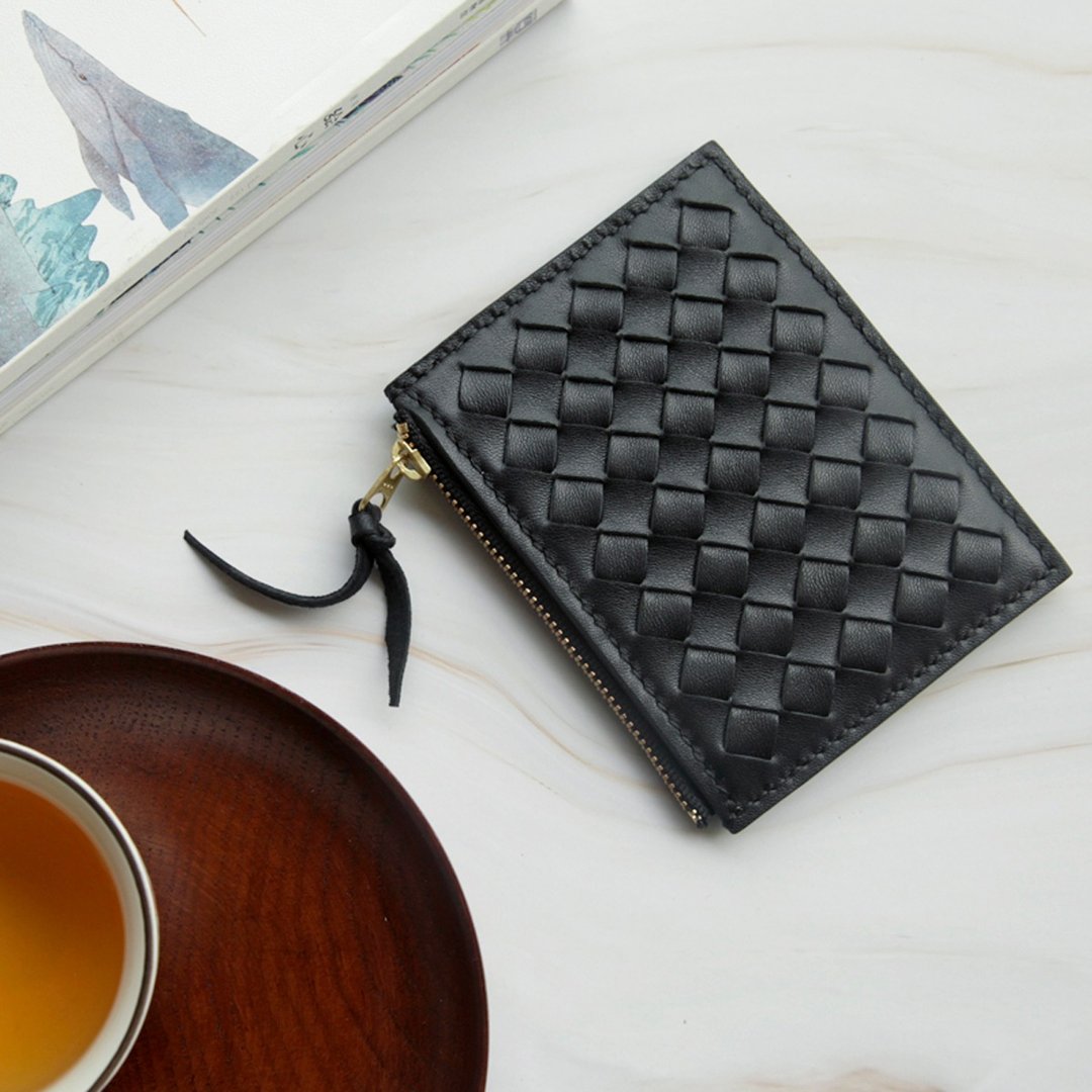 编织皮革diy材料包/完成品 拉链零钱袋卡套 散银包 定制刻字礼物 - 皮件 - 真皮 