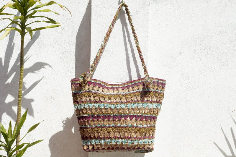 肩背包 手编包 斜背包 编织包 钩织包 棉麻包 购物袋 - 魔幻蓝紫  - 侧背包/斜挎包 - 棉．麻 多色