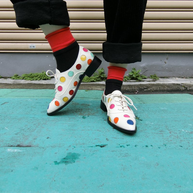 尖头绑带真皮绅士鞋 ||太空漫游探险号 炫目米白||#8078 - 女款牛津鞋/乐福鞋 - 真皮 白色