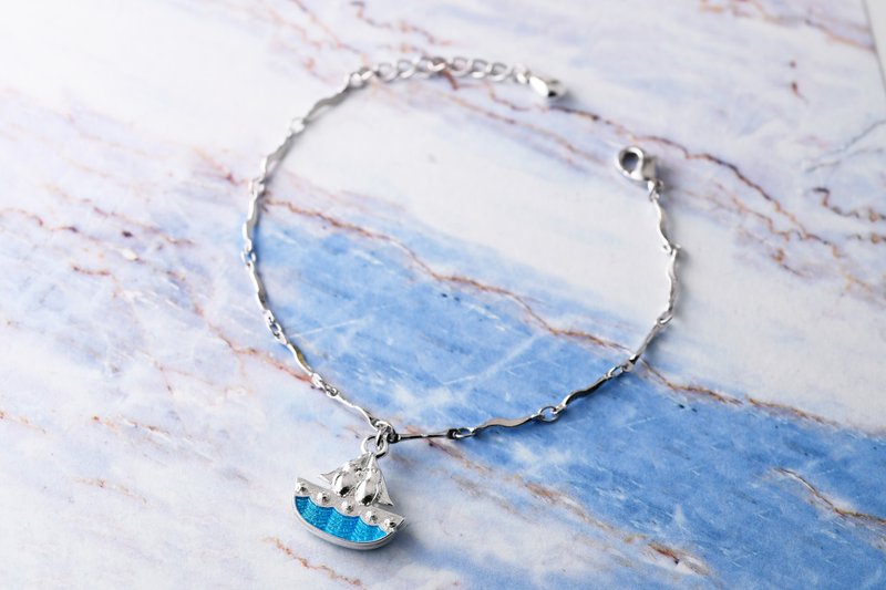 经典鹦鹉系列 浪漫风帆手链 手工珐琅上色款 - 手链/手环 - 银 蓝色
