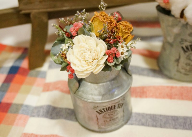 *玫瑰绣球牛奶铁罐花礼* 干燥花 花艺 - 植栽/盆栽 - 植物．花 黄色