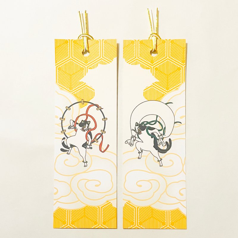 风神，雷神，猫，书签，套装，书签，水引，阅读，书籍，日本，日语，猫，妖怪 - 书签 - 纸 黄色