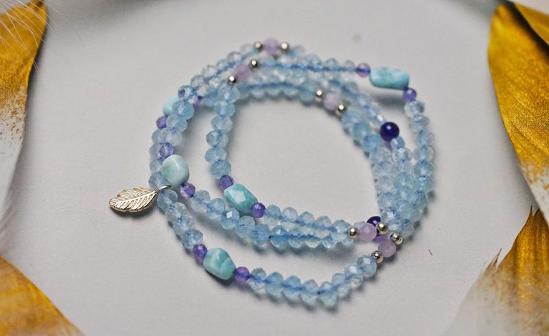 纯手工制作海蓝宝海纹石三圈宝石手链 - 手链/手环 - 宝石 多色