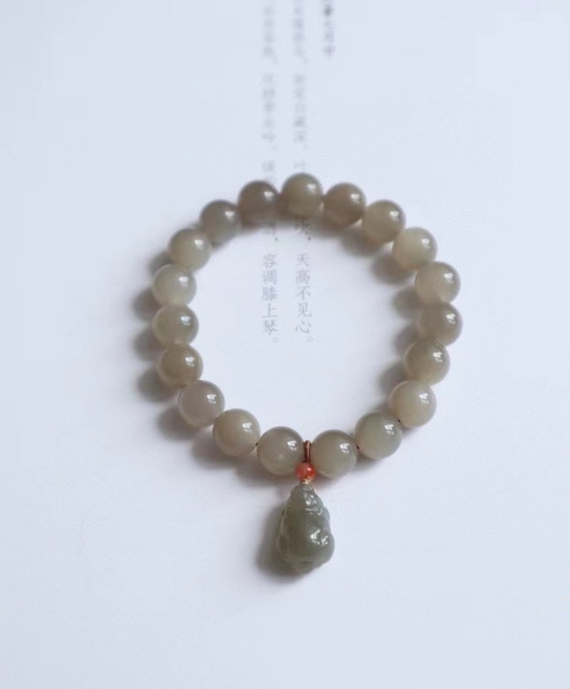 10mm天然和田玉 /和阗玉 -冰烟紫玉 烟紫玉貔貅设计单圈手串 - 手链/手环 - 宝石 紫色