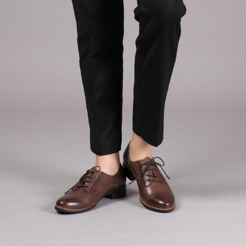 【英伦慢半拍】镂空滚边真皮牛津鞋_爱尔兰咖啡(仅剩23号) - 女款牛津鞋/乐福鞋 - 真皮 咖啡色