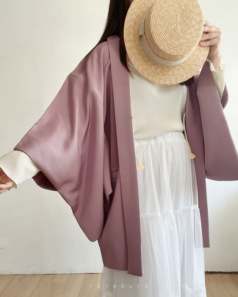 日本制和风印花粉紫色古着羽织和服外套 - 女装休闲/机能外套 - 聚酯纤维 粉红色