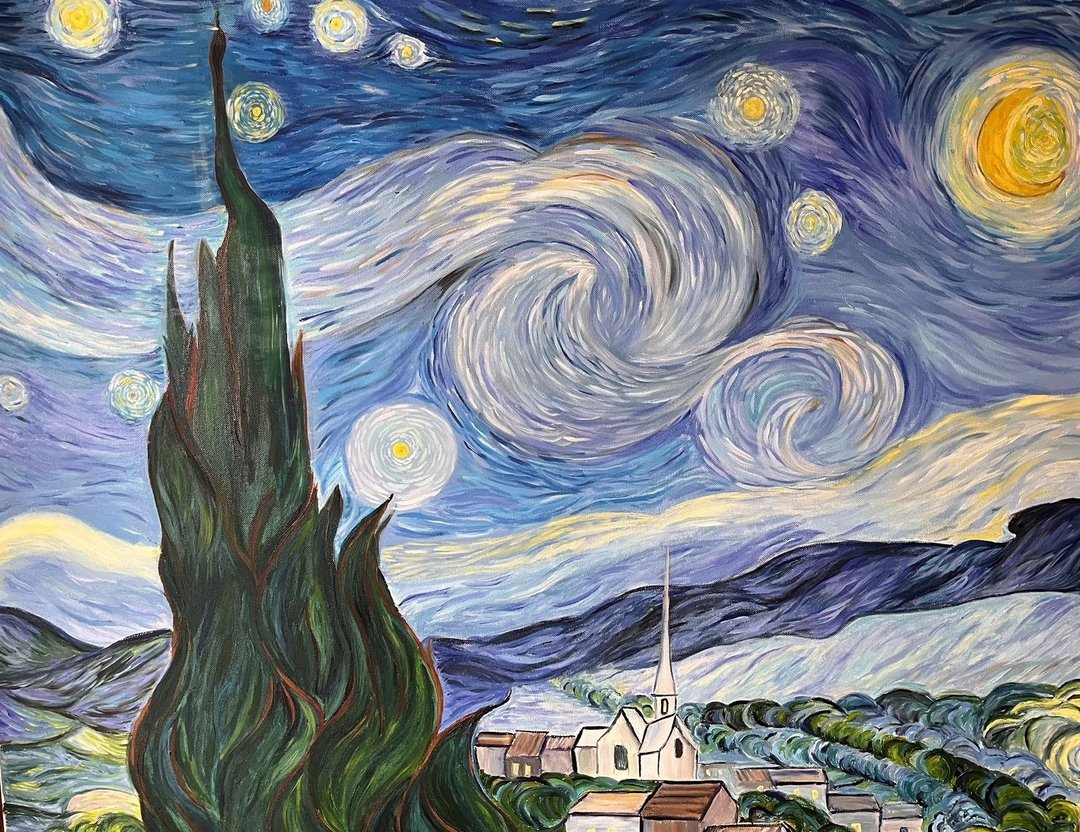 免费复制梵谷的画作《星夜》。 72x92 厘米。无框的。 - 墙贴/壁贴 - 棉 蓝色