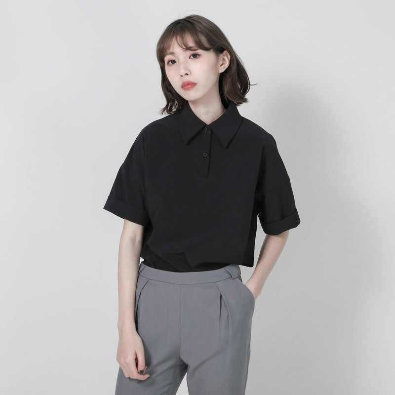 Lightspot 光点落肩衬衫_7SF104_黑 - 女装衬衫 - 棉．麻 黑色