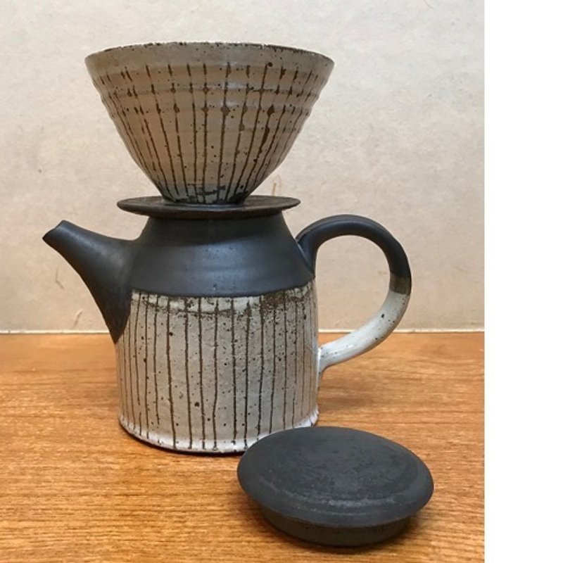 Coffee dripper (titanium matt horsetail pattern) Made to order> - 茶具/茶杯 - 陶 