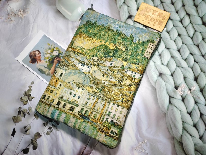 美国限量布烫金系列-油画城堡湖款拉链书衣-拉链布书衣-大本圣经 - 书衣/书套 - 棉．麻 