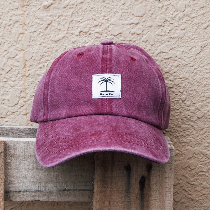海岛生活 深红色复古老帽 Island Living BURA Vintage Cap - 帽子 - 棉．麻 红色