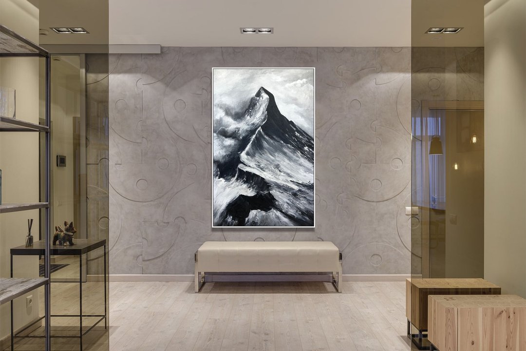 山油画单色画山峰自然的威严艺术 - 墙贴/壁贴 - 压克力 灰色